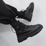 Xajzpa Autumn Winter Socks Boots New Men Ankle Boots Platform Black Shoes for Men Fur Chunky Punk Motorcycle Booties Gothic Shoes