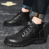 Xajzpa   Men Retro Work Ankle Boots Autumn Winter Thick Bottom High Top Casual Boots Leather Boots Chelsea Desert Waterproof  Boots Male