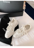 Xajzpa 2025 Summer New Color Breathable Soft Sole Comfortable Women Shoes Crescent Insole Height Lace Pearl Casual Sneakers