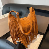 Xajzpa Tassel Design Women's Hobo Bag Fashion Trend Handbag Suede Shoulder Crossbody Shopping Tote Vintage Commuter Bags