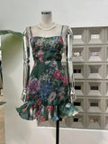 Xajzpa Summer New Hot Holiday Flower Women's Outfit Nightclub Thin Ruffle Evening Party Celebrity Design Tank Top Two Piece Set Dress
