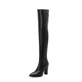 Xajzpa - Sexy Thigh High Boots Women Autumn Winter Elastic Leather Over-the-knee Boots For Women Black Heels Fetish Long Shoes Large Size