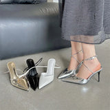 Xajzpa Spring Sexy Pointed Toe Ankle Buckle Strap Woman Pumps Sandals Elegant Thin Low Heels Slingbacks Female Mules Shoes