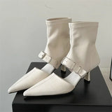Xajzpa Street Design Belt Buckle Hollow Out Women Ankle Boots Sandals Pointed Toe Thin Low Heels Ladies Shoes