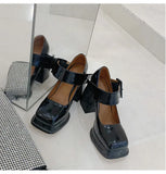 Xajzpa New Retro Mary Jane High Heels Women Shoes Fashion Chunky Heel Pumps Platform Ankle Buckle Japanese Uniform Ladies Shoes