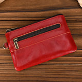 Xajzpa   Men's Genuine Leather Zipper Coin Wallet Wowen natural Leather Mini Short Purse Card Holder Change Purse For Man Clutch Wallets