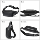 Xajzpa Multifunction Men's Chest Bag 2 Use Genuine Leather Male Single Shoulder Belt Waist Bag Sling Chest Pack For Biker Black