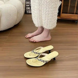 Xajzpa Slippers Women Summer Beach Shoes Rubber Flip Flops Glitter Slides Heeled Mules Sabot Hawaiian Jelly High Pumps Crystal Glitter