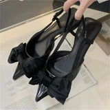 Xajzpa Spring Fashion Butterfly-knot Buckle Strap Pumps Women Pointed Toe Square Heel Dress Casual Mule Ladies Sandals Shoes