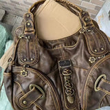 Xajzpa Vintage Brown Y2k Handbag Women Retro Subculture Leather Large Capacity Shoulder Bags Ladies Harajuku Aesthetic Tote Bag