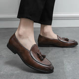 Xajzpa New Classic Men's Business Shoes with British Breathable Simple Tassel Leather Shoe Style Casual Formal Shoes, Men's Sizes 38-46