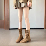 Xajzpa New Style Luxury Women's Retro Brown Western Cowboy Long Boots Women's Fashionable Mid-Calf Pointed Toe Booties Zapatos Mujer