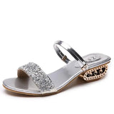 Xajzpa Shoes Rubber Flip Flops Woman's Slippers Glitter Slides Low Hawaiian Summer Jelly Soft PU Fabric Hoof Heels Scandals