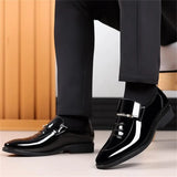 Xajzpa Mens Dress Shoes Formal Business Oxford High Gloss Patent Slip On Loafers Comfortable Casual Driving Boat Shoe For Men