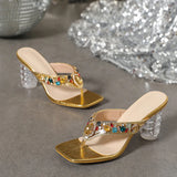 Xajzpa Fashion Colour Gem Rivet Women Slippers Sandals Transparent Strange Low Heels Slides Shoes Summer Beach Party Flip Flops