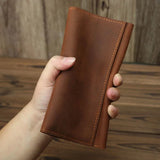 Xajzpa Vintage Genuine Leather Long Wallet Men Women Credit Card Holder Clutch Purse Coin Zipper Business Moible Phone Wallet