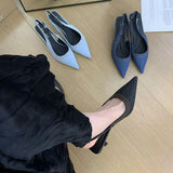 Xajzpa Brand New Women Sandals Fashion Pointed Toe Shallow Slip On Ladies Elegant Slingback Shoes Med Heel Pumps Shoes Mujer