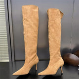 xajzpa Autumn Winter Sexy Thin Heels Knee-High Boots Women Pointed Toe Party Prom Ladies Shoes Elegant Long Botas De Mujer