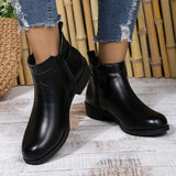 Xajzpa Pu Leather Classics Black Thick Heel Ankle Boots Metal Zipper Low Platform Woman Shoes Winter Round Toe Slip On Short Boots