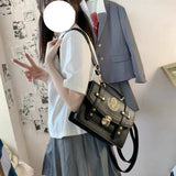 Xajzpa - Jk Lolita Handbag Pu Leather Print Rivets Japanese Style Black Shoulder Bag Large Capacity Sweet Elegant Designer Backpack