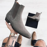 Xajzpa - New Gray Chelsea Boots for Men  Flock Business Men Ankle Boots Cowboy Boots Handmade Men Boots Size 38-46 Free Shipping