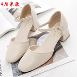 Xajzpa Beige Heeled Sandals Comfort Shoes for Women Med Buckle Strap 2025 Summer Black Block Girls Low Closed High Medium New Fashion S