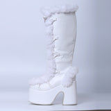 Xajzpa Brand Designer Fur Gothic Chunky Block Heel Women Boots High Heel Platform Cosplay Casaul Party Warm Boots Shoes Women