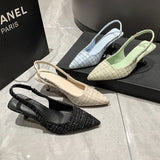 Xajzpa Brand Designer Slingbacks High Heels Pumps Women Pointed Blue Pointed Toe Party Shoes Summer Thin Heeled Sandals High Heel Shoes
