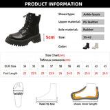 Xajzpa - Women's Autumn Black PU Leather Ankle Boots Chunky Platform Combat Boots for Women 2023 Fashion Non Slip Motorcycle Shoes Woman