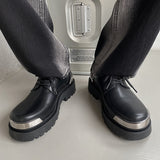 Xajzpa - Men Harajuku Korean Man Leather Couple Shoes Streetwear Fashion Casual Thick Platform Metal Leather Wedding Men Loafers Shoes