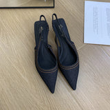 Xajzpa Brand New Women Sandals Fashion Pointed Toe Shallow Slip On Ladies Elegant Slingback Shoes Med Heel Pumps Shoes Mujer