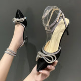 Xajzpa Banquet Dress White High Heels Elegant Temperament Dress Wedding Shoes Rhinestone Pointed Hollow Toe Sexy Sandals for Women