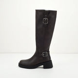 Xajzpa Med Heel Boots Zipper Female Shoes Round Toe Over-the-Knee Ladies Lolita Rubber Leather Flat Mixed Colors  Short Plush Retro PU