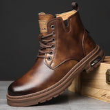 Xajzpa 2025 New MEN'S BOOTS with Retro Style Leather Boots, Thick Soles, Wear-resistant MEN'S High Top Casual Shoes