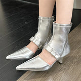 Xajzpa Street Design Belt Buckle Hollow Out Women Ankle Boots Sandals Pointed Toe Thin Low Heels Ladies Shoes