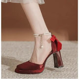 Xajzpa Mary Jane High Heel Sandal for Women Buckle Strap Female Shoe Espadrilles Platform High-heeled Block Girls Clogs Lacquered