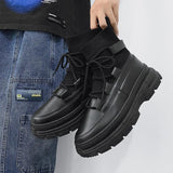 Xajzpa Autumn Winter Socks Boots New Men Ankle Boots Platform Black Shoes for Men Fur Chunky Punk Motorcycle Booties Gothic Shoes