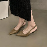Xajzpa Brand New Women Sandal Shoes Fashion Point Toe Ladies Elegant Slingback Sandals Med Heel Dress Pumps Shoes Mujer