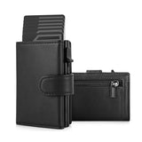 Xajzpa Card Holder Wallet  Slim Minimalist Pop Up Leather Men Wallets RFID Blocking Metal Bank Card Case with Coins Pocket