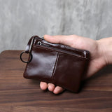 Xajzpa  Handmade Genuine Leather Small Wallet, Business Card Bag, Top Layer, Cowhide Simple Zipper, Driver's License Bag, Bus Card  Bag