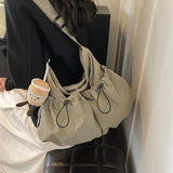 Xajzpa New Lightweight Nylon Drawstring ToteBag Literary Leisure Wrinkle Crossbody Bag Lazy Large Capacity Student Underarm Wrinkle Bag