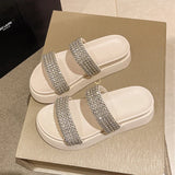 Luxury Crystal Women Slippers Shoes 2024 Summer Flip Flops Fashion Open Toe Beach Slingback Sandals Flats Outdoor Slides Femme