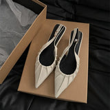 Xajzpa Brand New Women Sandal Shoes Fashion Point Toe Ladies Elegant Slingback Sandals Med Heel Dress Pumps Shoes Mujer