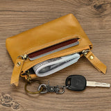 Xajzpa   Men's Genuine Leather Zipper Coin Wallet Wowen natural Leather Mini Short Purse Card Holder Change Purse For Man Clutch Wallets