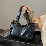 Xajzpa 1 Piece Women's Pure Color Pu Retro Large Capacity Shoulder Tote Bag