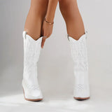 Xajzpa Plus size 43 High Quality Block Heels Mid-calf White Cowboy Boots Women Vintage Country Concert Western Boots Shoes