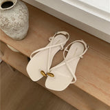 Xajzpa Brand Design Women Flat Sandals Clip Toe Leisure Outside Beach Shoes for Lady Fashion Metal Decoration Summer Slides Mu