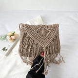 Xajzpa Fashion Cotton Woven Hollow Shoulder Crossbdoy Bags Female Summer Beach Bag Travel Small Tassel Handbag For Women Messenger Bags