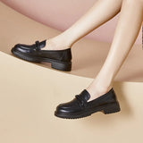 Fashion Small Leather Shoes Women's Autumn New Simple Wind Heel Block Heel Loafers Round Toe Women's Shoes