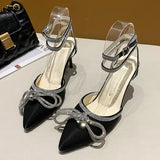 Xajzpa Banquet Dress White High Heels Elegant Temperament Dress Wedding Shoes Rhinestone Pointed Hollow Toe Sexy Sandals for Women